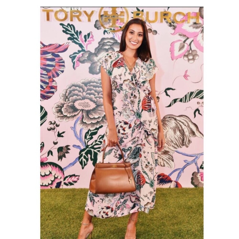 Tory Burch Pink Floral Ruffle Maxi Dress